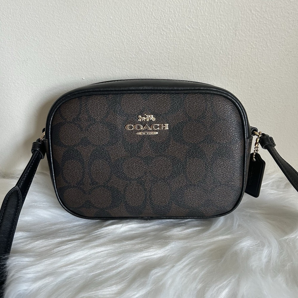 Coach Jamie Camera Bag Brown Black Signature Canvas Crossbody Excellent